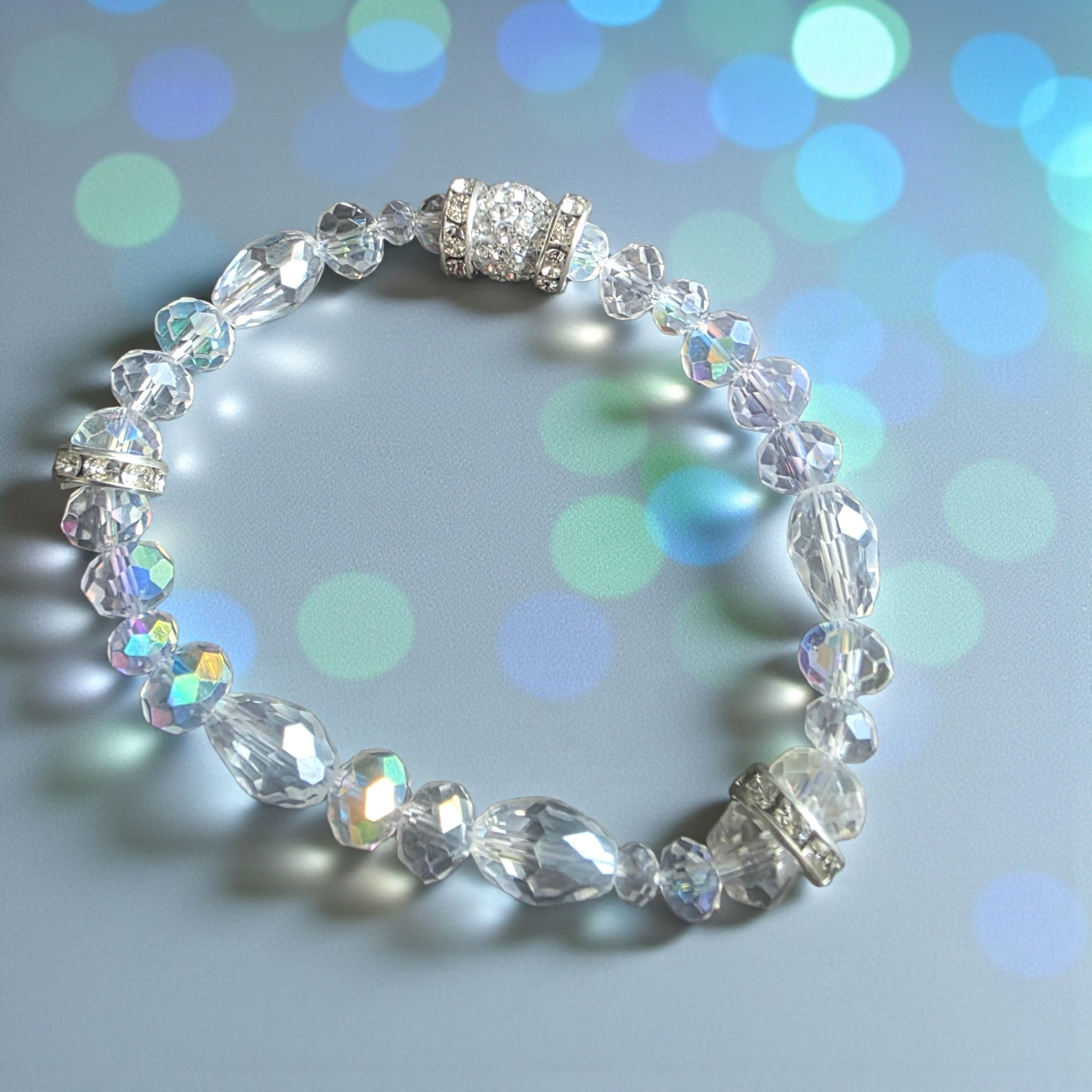 Clear Crystal Beaded Bracelet With Rhinestone Accen